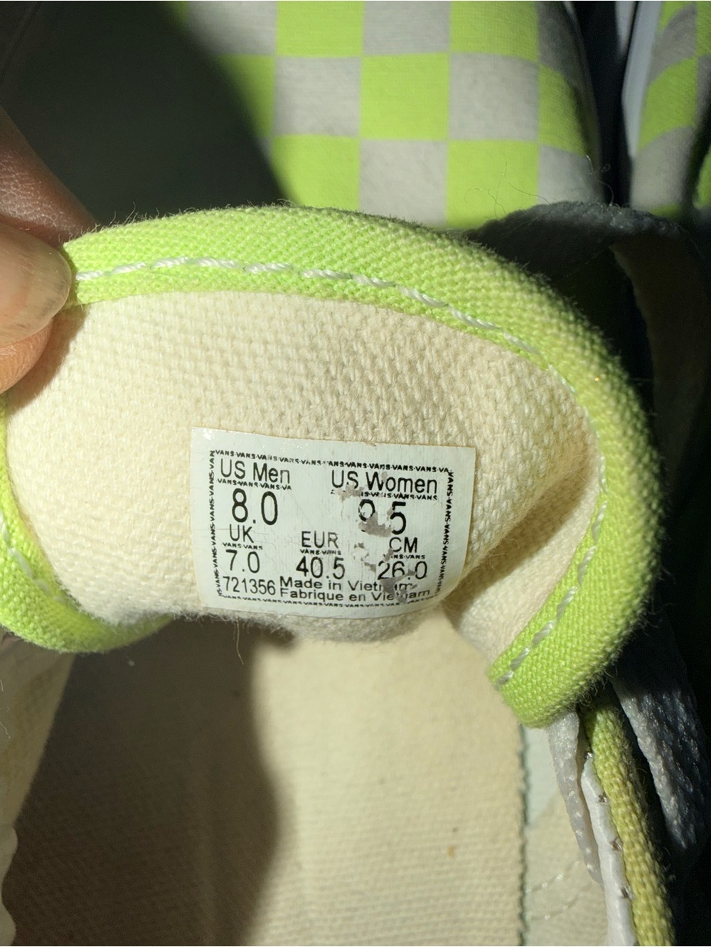 Vans Lime Green Checkered Sneakers - Picture 5 of 6